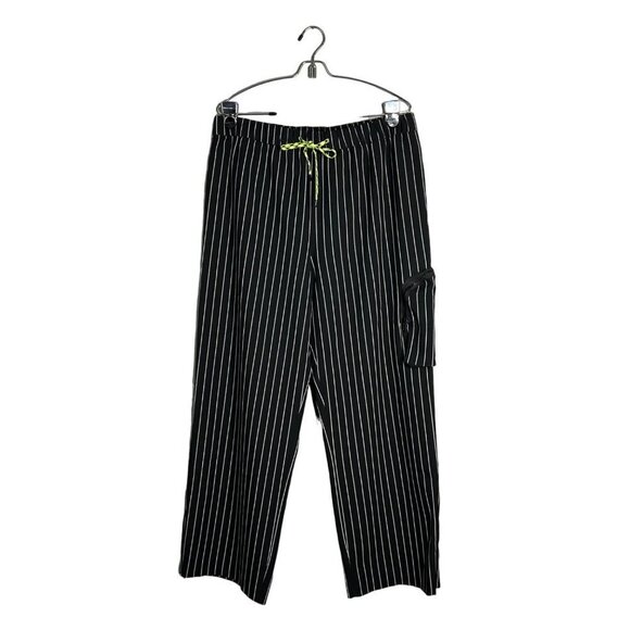 Collusion Pinstripe Wide Leg Crop‎ Pant Cargo Pocket Black White Streetwear 10 - Picture 1 of 11